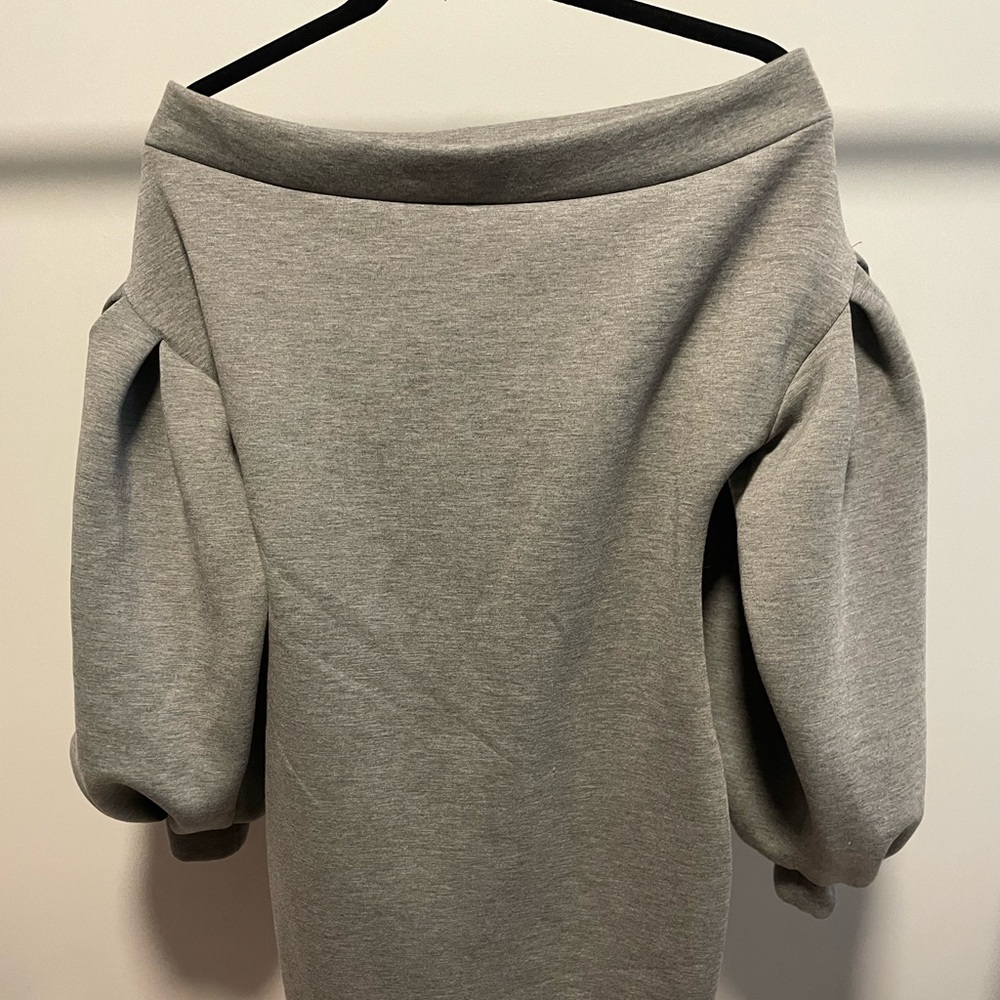 Monoco, Off Shoulder Puff Sleeve Dress, Gray, Small